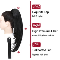 Queue de cheval synthétique lisse et droite de 18 pouces avec cordon de serrage, extensions de cheveux noirs, bruns, blonds pour femmes, résistantes à la chaleur, 140g, 6 pièces