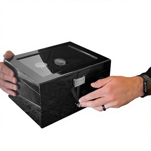 ProCase Square, support à montres en bois à 8 emplacements, noir, organisateur de présentation à 2 niveaux avec tiroir, multifonction, anti-poussière, boîtes à montres étanches - Product Image 1