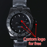 MINUTETIME 40mm Reloj Automático Personalizado Vintage NH36 Movimiento Acero Impermeable Día Ventana Completo Negro Fecha Watchers para Hombre