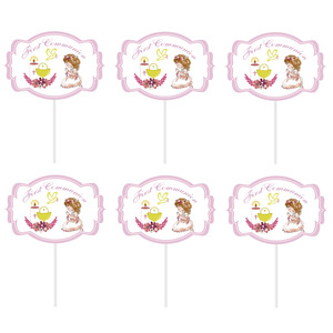 Décorations de baptême roses comprenant une bannière de première communion, un toile de fond et des ballons « Dieu bénisse » pour la décoration de la première communion des filles. - Product Image 2