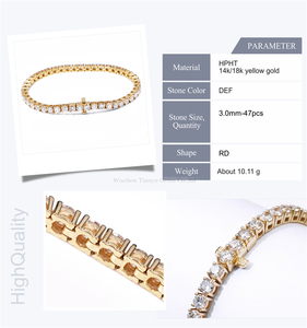 Bracelet tennis Tianyu Gems en diamants HPHT cultivés en laboratoire, or jaune 14K/18K, couleur DEF, 3,0 mm, 47 pierres taille rond, environ 10,11 g - Product Image 2