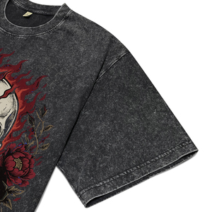 Camisetas de Hombre de Algodón 100% Tejido, Lavadas, de 230g, Transpirables, de Estilo Casual y Oversize, con Estampado de Calaveras de Diseño de Cultura China Personalizado, para Exteriores - Product Image 5