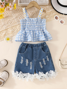 <span class=keywords><strong>Collection</strong></span> Été Petite Fille Short en Denim et Camisole en Coton à Motif Solide dans de Nouveaux Styles - Product Image 6