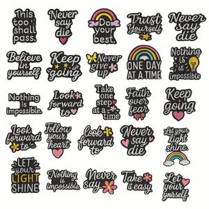 Nouveau Patch thermocollant noir avec broderie anglaise de lettres et mots motivants pour la décoration de vêtements et de pantalons - Product Image 1