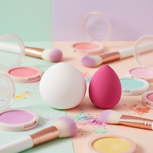 Ensemble d'éponges de maquillage sans latex, couleur neutre, avec nettoyeur de pinceaux, éponge de maquillage violet foncé - Product Image 1