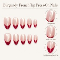 Y87 Kaixin Faux ongles à presser courts forme amande, base rose nude, avec French manucure bordeaux doux, pour usage intérieur, fournitures pour ongles