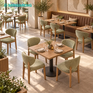Light Solid Wood Frame <b>Dining</b> <b>Chair</b> Blue Fabric Cushion Square Restaurant Table Hospitality Furniture Set - Product Image 5