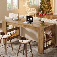 Table de bar style farmhouse SENYU, hauteur comptoir, avec étagères latérales ouvertes, panneau en panneaux de particules, convertible en table à manger moderne