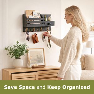 Porte-clés mural moderne à double niveau en bois avec adhésif, organiseur de courrier et de clés avec <span class=keywords><strong>tiroir</strong></span> et <span class=keywords><strong>petite</strong></span> étagère 12,2x7,1x3,2 pouces - Product Image 3