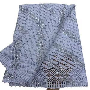 Tela de encaje africana de guipur con lentejuelas de ancho completo, elegante, sexy, de lujo, tradicional, hueca, de seda de leche, bordada, vintage, romántica, para bolsos - Product Image 5