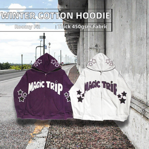 เสื้อฮู้ดดี้ Magic Trip แบบ unisex ทรงโอเวอร์ไซส์ ซิปหน้า ผ้าฝ้ายเฟรนช์เทอร์รี่ สไตล์ลำลอง สำหรับฤดูใบไม้ร่วง พิมพ์ลายดาว - Product Image 2