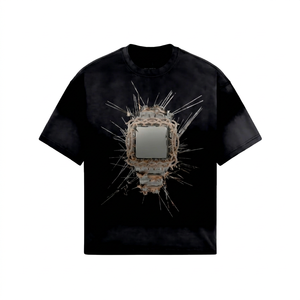 Camiseta Negra de Manga Raglán para Hombre, Corte Holgado, Cuello Redondo, Algodón Peinado, Estilo Vintage, Alta Resistencia del Color - Product Image 1