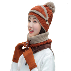 ชุดหมวกไหมพรมถักหนานุ่มสำหรับผู้หญิง พร้อมผ้าพันคอและหน้ากากสกี 3 ชิ้น ขายส่ง - Product Image 5