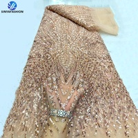 Tissu en dentelle française Sinya de luxe avec paillettes et perles, 5 yards, haute qualité, pas cher, broderie perlée, maille tulle, dentelle de mariage