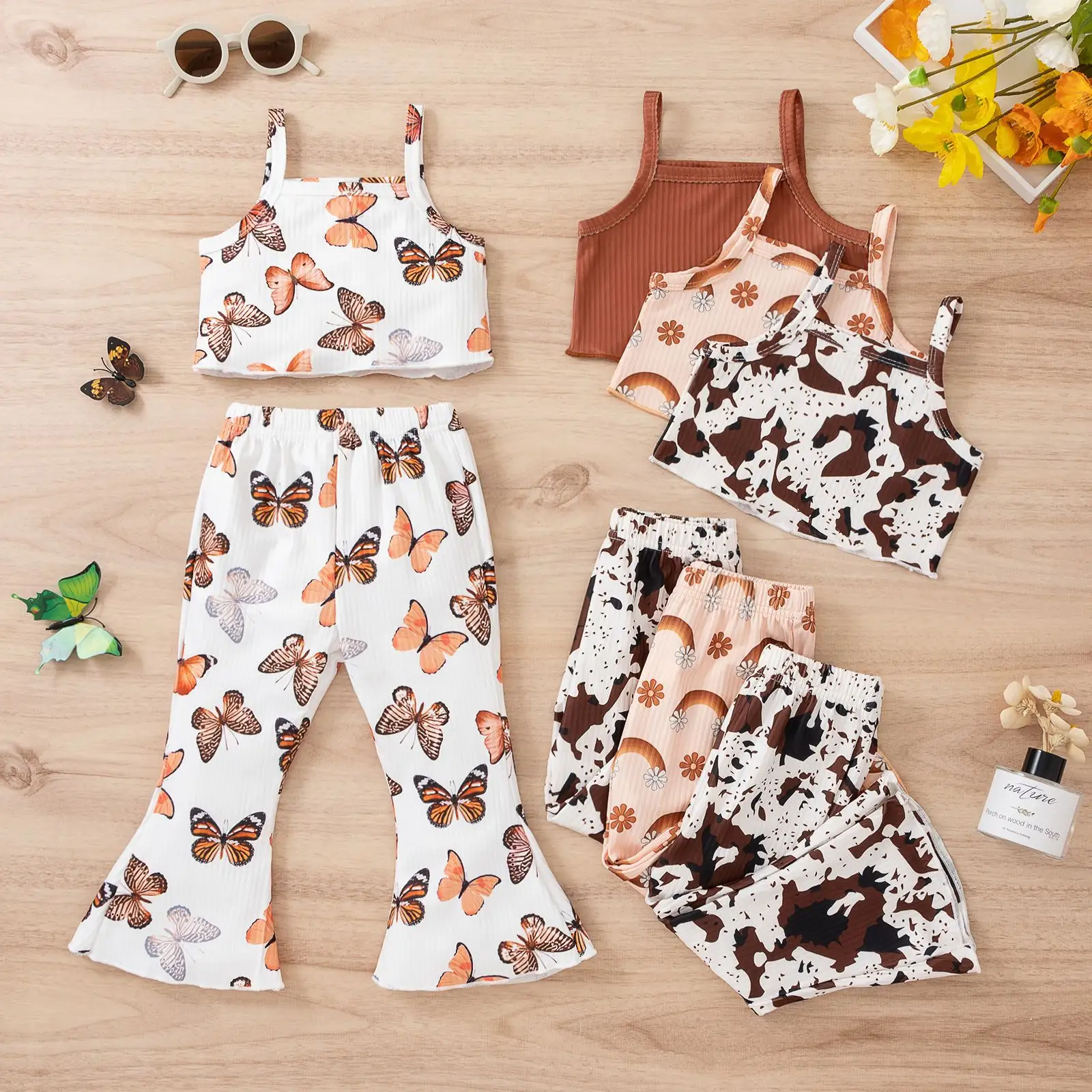 Camouflage Cartoon Printing Tops and Pant Fashion Cute Girl Clothes Set