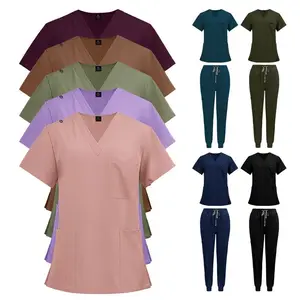 Mejor calidad al por mayor de manga larga barata Scrubs chaqueta precio de fábrica Hospital Scrub uniforme enfermera mujeres Scrub conjuntos uniforme