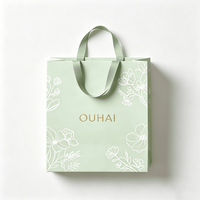 Sac shopping en papier personnalisé avec logo imprimé botanique et poignée en ruban pour emballage cadeau de marque de soins de beauté bio et spa