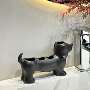 Dachshund Toothbrush Holder With <b>Toothpaste</b> And Makeup Brush Storage Tabletop Placement Easy To Clean - Product Image 4
