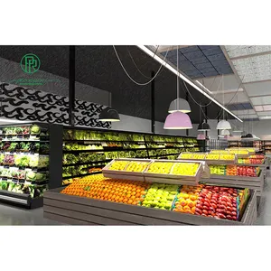 Pioneer Modern Design Double Side Wooden Supermarket Fruit And Vegetable Display Rack