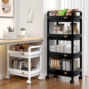 Black <b>Plastic</b> Rolling Utility Cart with Handle Multi-Functional Trolley for Office Living Room Salon Movable Storage Organizer - Product Image 4