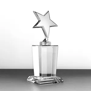 Shining UV printing Design Custom Metal Stars Glass Trophy Crystal Awards