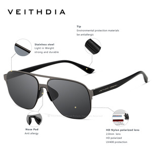 Veithdia Men's Square Sunglasses TR Metals <b>Frame</b> Nylon Lens UV400 Polarized Type 3 Sunshades Black 8221 - Product Image 2
