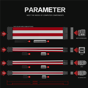AsiaHorse Stromversorgungskabel-Verlängerungsset 1x24-Pin 1x8-Pin (4+4) <span class=keywords><strong>M</strong></span>/B 3x8-Pin (6+<span class=keywords><strong>2</strong></span>) PCI-E 1x6-Pin 30cm Verzinntes Kupfer PVC+PET - Product Image 2