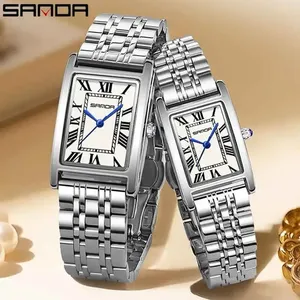 Montre <span class=keywords><strong>SANDA</strong></span> haut de gamme pour couple, design élégant, cadran rectangulaire, chiffres romains, mouvement à quartz, résistance à l'eau 3 bars - Product Image 5