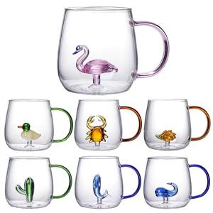 Cartone animato borosilicato personalizzato animale vetro tazza bicchieri tazza di bere tazza di vetro carine tazze di caffè di vetro <span class=keywords><strong>con</strong></span> <span class=keywords><strong>il</strong></span> <span class=keywords><strong>cuore</strong></span> all'interno - Product Image 6