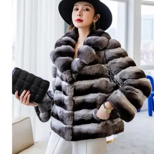 Özel toptan lüks Chinchilla kürk ceket kış gerçek Chinchilla ceket kadın kürk ceket popüler kürk