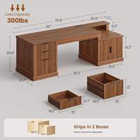Bureau d'ordinateur convertible réglable pour cadres avec tiroirs et rangements, prise de courant intégrée pour poste de travail à domicile