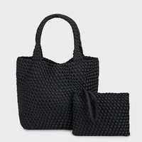 Sac fourre-tout en néoprène tissé à la main, très tendance, souple et extensible, grand sac à bandoulière avec petite pochette à cosmétiques