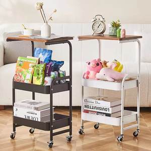 Carro de almacenamiento de utilidad de metal de 3 niveles personalizado al por mayor organizador de mesa auxiliar de madera con ruedas de bloqueo para <span class=keywords><strong>baño</strong></span> y sala de estar - Product Image 1