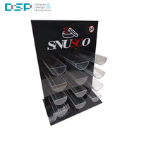 Support d'affichage de snus en acrylique noir et transparent à 4 niveaux de grande capacité de style classique en forme de L pour bureau d'usine DSP Vietnam