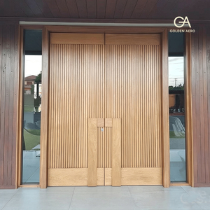 Puerta de Entrada Contemporánea GA-48L de Madera Sólida para Exteriores de Villa con Doble Ranura Decorativa y Panel Lateral de Vidrio - Product Image 2