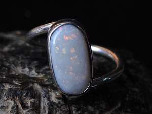 Australian <b>Solid</b> <b>Silver</b> Opal Wedding Ring-12x6mm Multi Fire Color Classic Prong Setting 5 US Size Handmade Third Party Certified - Product Image 3