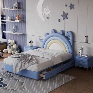 Dinosaur Kids <b>Bed</b> 1.2m Floating Single <b>Bed</b> with Guardrails & <b>Slide</b> for Boys Girls T-Rex Theme Baby Toddler <b>Bed</b> - Product Image 3