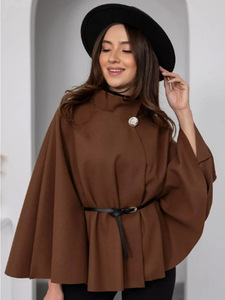 Chaqueta de Mujer de Alta Gama Vintage, Estilo Poncho Regular con Cuello Mao y Mangas Murciélago - Product Image 5