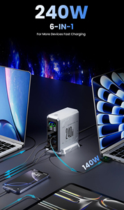 240W gan Pro Sạc pd3.1 thông minh TFT hiển thị 10-ports PD QC PPS 100-240V toàn cầu sử dụng OEM hỗ trợ loại C nhanh chóng máy tính xách tay ADAPTER - Product Image 2