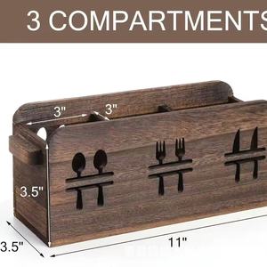 Organizador de Cubiertos de Madera, Porta Cuchillos y Tenedores, Decoración Rústica para Mesa, Estante de Madera Sólida, Almacenamiento de Cocina, Multifuncional - Product Image 4