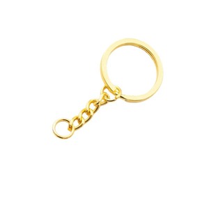 Gold Keychain Four Link Chain Single Loop Metal Pendant Jewelry <b>Accessory</b> Round Shape Plated Brass <b>Key</b> <b>Ring</b> - Product Image 1