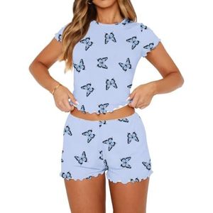 Ensemble de pyjamas en bambou pour femmes, 2 pièces, hauts à manches courtes, shorts en modal, pyjamas décontractés, vêtements de nuit doux, tenues de détente d'été en tricot VN - Product Image 5