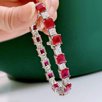 Directo de fábrica SalNew joyería fina S925 plata 7*7 Esmeralda cuadrado completo diamante pulsera personalidad femenina temperamento Retro