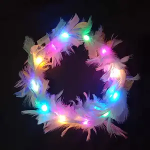 Leuchtende weiße Federn-Kranz mehrfarbig leuchtende Blume blumenkopf für Damen Mädchen Hochzeit Strand Geburtstag Party Versorgung