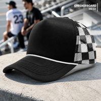 Casquette Trucker en Maille à Carreaux avec Logo Personnalisé, Visière Courbe Noire, Chapeau de Baseball Réglable Unisexe, Vente en Gros OEM