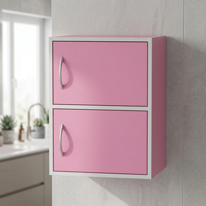 OEM 1612 Modern Wood 2 Door Contemporary <b>Storage</b> <b>Cabinet</b> Compact Living Room <b>Bedroom</b> Organizer Handles Blossom Pink - Product Image 2