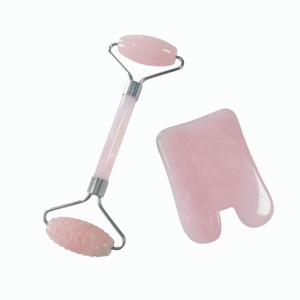 Rose Quartz Dual-Head Face Roller Set – Smooth Ball + Acupressure Spike <b>Wheel</b> with Gua Sha <b>Board</b> for Cooling & Firming Skin - Product Image 6
