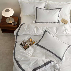 Sang Trọng 5 Sao Phòng Ngủ Bộ Đồ Giường Đặt 100% Ai Cập Cotton Linen Trắng Satin Biên Giới Vải Bìa Cho Khách Sạn Nguồn Cung Cấp - Product Image 5