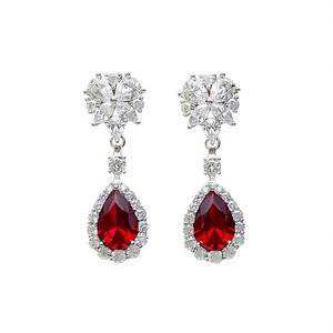 Classic <b>Water</b> Drop Earrings For Women With Red Zircon And Rhinestone Prong Setting Wedding Fashion Jewelry - Product Image 1