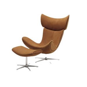 Silla italiana de cuero para sala de estar, mecedora de cuero con reposapiés - Product Image 1
